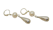 Pair of Sterling Silver & Pearl Long Drop Leverback Earrings Vintage c1970
