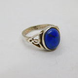 Sterling Silver Lapis Lazuli Celtic Pattern Dress Ring Vintage c1970 Size N 1/2