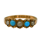 Victorian 9ct Rose Gold, Turquoise & Pearl Dress Ring Antique 1899 Birmingham