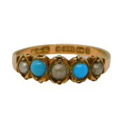 Victorian 9ct Rose Gold, Turquoise & Pearl Dress Ring Antique 1899 Birmingham
