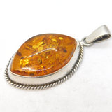 Sterling Silver Mounted Baltic Amber Charm Pendant Vintage c1970s