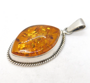 Sterling Silver Mounted Baltic Amber Charm Pendant Vintage c1970s