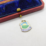 Sterling Silver and Enamel Castleton Travel Shield Charm Pendant Vintage c1970