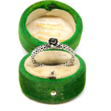 Sterling Silver Black Onyx Agate Flower Ring Vintage c1970 Size Q 1/2
