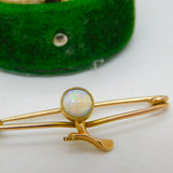 14ct Yellow Gold & Cabochon Water Opal Floral Brooch Pin Antique c1920