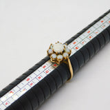 9ct Yellow Gold & White Opal Set Floral Cluster Ring Vintage 1973 Birmingham