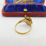 Victorian 9ct Yellow Gold, Amethyst, Seed Pearl & Paste Sweetheart Ring 1871