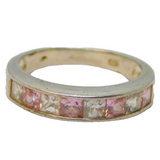 Sterling Silver Pink & White Paste Half Eternity Ring Vintage c1970 Size N 1/2