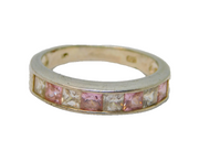 Sterling Silver Pink & White Paste Half Eternity Ring Vintage c1970 Size N 1/2