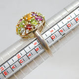 Sterling Silver Multi-Colour Gemstone Cluster Cocktail Ring Vintage c1990 Size R