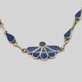 950 Silver Mexican Lapis Lazuli Fan & Peardrop Figaro Necklace Vintage c1990's