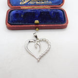 Sterling Silver Heart Diamond Paste Drop Charm Pendant Vintage c1970