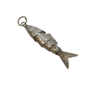 20th Century Sterling Silver Articulated Fish Charm Pendant Antique c1930s