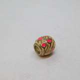 Sterling Silver Pink Enamel Floral Charm Bead For Bracelet Vintage c2000