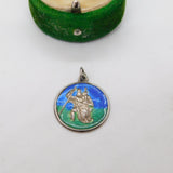 Sterling Silver Enamel St Christopher Travel Charm Pendant Vintage c1970