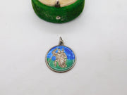 Sterling Silver Enamel St Christopher Travel Charm Pendant Vintage c1970