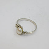 Sterling Silver Button Pearl & White Topaz Dress Band Ring Vintage c1990 Size Q
