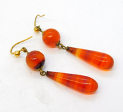Victorian 12ct Gold Mounted Carnelian Agate Drop Earrings Antique c1850s