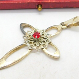 Sterling Silver Ruby Paste Cross Charm Pendant Vintage c1970