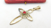 Sterling Silver Ruby Paste Cross Charm Pendant Vintage c1970