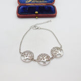 Sterling Silver Paste Set Tree of Life Panel Bracelet Vintage c1990 7" Length