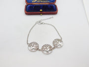 Sterling Silver Paste Set Tree of Life Panel Bracelet Vintage c1990 7" Length