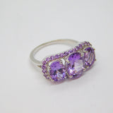 Sterling Silver Multi-Stone Amethyst Statement Ring Vintage c1970 Size P