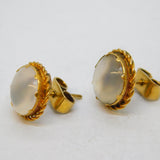 Victorian 14ct Yellow Gold & Moonstone Stud Earrings Antique c1890s