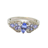 Sterling Silver 9 Tanzanite & Diamond Swirl Pattern Ring Vintage c1990 Size O