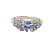 Sterling Silver 9 Tanzanite & Diamond Swirl Pattern Ring Vintage c1990 Size O