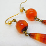 Victorian 12ct Gold Mounted Carnelian Agate Drop Earrings Antique c1850s