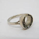 Sterling Silver Graduated Paste Crescent Moon Ring Vintage 1975 London