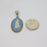 Sterling Silver Wedgwood Jasperware Cameo Oval Charm Pendant Vintage c1970s