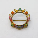 Victorian 800 Silver Gilt Micro-Mosaic Floral Portrait Brooch Antique c1880s