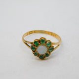 Victorian 9ct Gold, Emerald & Opal Floral Cluster Ring Antique 1871 Birmingham