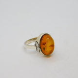 Sterling Silver Baltic Amber Cabochon Studio Style Ring Vintage c1970 Size M 1/2