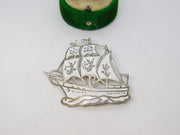 Siam Sterling Silver White Niello Enamel Ship Brooch Antique c1920 Art Deco