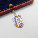 Sterling Silver and Enamel Dorchester Travel Shield Charm Pendant Vintage c1970