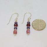 Pair of Sterling Silver Purple Mixed Glass Bead Drop Earrings Contemporary c2010