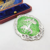 Siam Sterling Silver Green Niello Enamel Dancing Goddess Brooch Antique