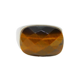 Sterling Silver Faceted Tiger's Eye Chunky Signet Ring Vintage c1970 Size V 1/2