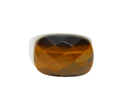 Sterling Silver Faceted Tiger's Eye Chunky Signet Ring Vintage c1970 Size V 1/2