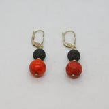 Pair of Sterling Silver Red Jasper & Lava Beads Leverback Earrings Vintage c1970