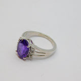 Sterling Silver Amethyst & White Sapphire Dress Ring Vintage c1970 Size N 1/2