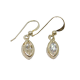 Pair of Sterling Silver Ellipse Shape CZ Set Drop Earrings Vintage c1970