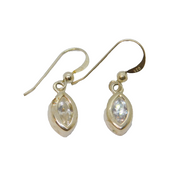 Pair of Sterling Silver Ellipse Shape CZ Set Drop Earrings Vintage c1970