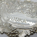 Sterling Silver Large Lion Mask 'Vodka' Decanter Label Vintage 1970 Birmingham