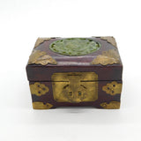 Chinese Lacquer, Brass Bounded & Carved Jade Panel Set Jewellery Box c1920