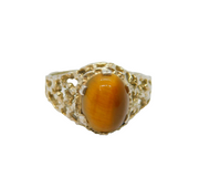 Sterling Silver Cabochon Tiger's Eye Patterned Studio Ring Vintage c1970 Size L
