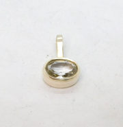 Sterling Silver Oval White Topaz Simplistic Drop Charm Pendant Vintage c1970